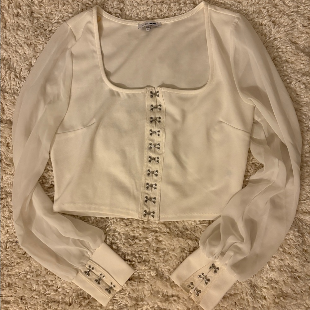 FASHIONNOVA Sheer Long Sleeve Blouse